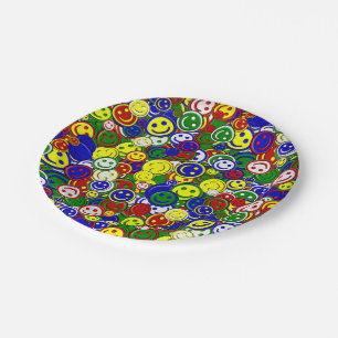 Primary Happy Face Allover Beads Paper Plates