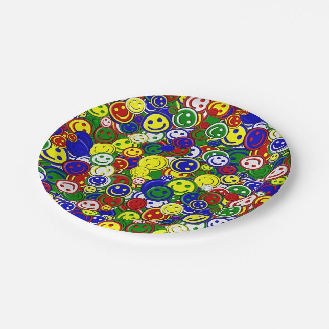 Primary Happy Face Allover Beads Paper Plates (Angled)