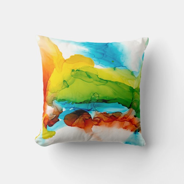 Primary Plume - Watercolors Throw Pillow (Front)