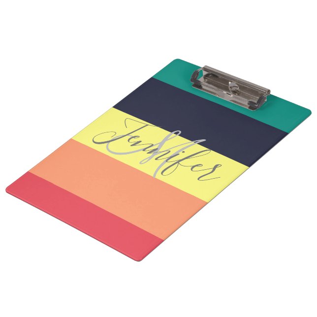 Primary Rainbow Color Block Stripe Monogram Name Clipboard (Angled)