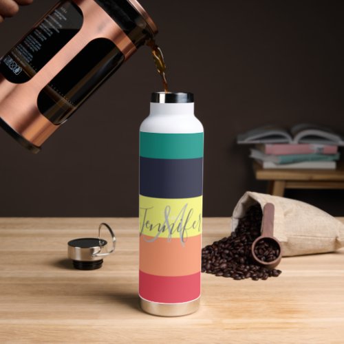 Primary Rainbow Color Block Stripe Monogram Name Water Bottle