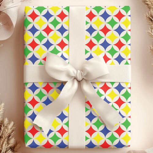 Primary Rainbow Diamonds Birthday Pattern Wrapping Paper