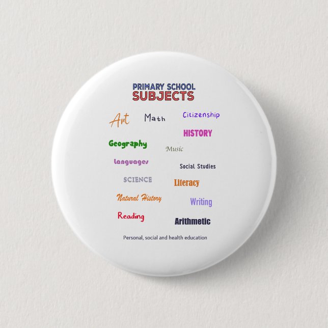 Primary School Subjects Button (Front)