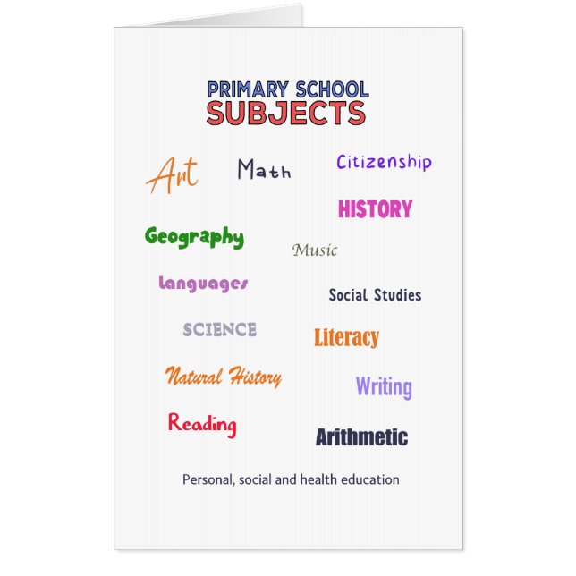 Primary School Subjects Card (Front)