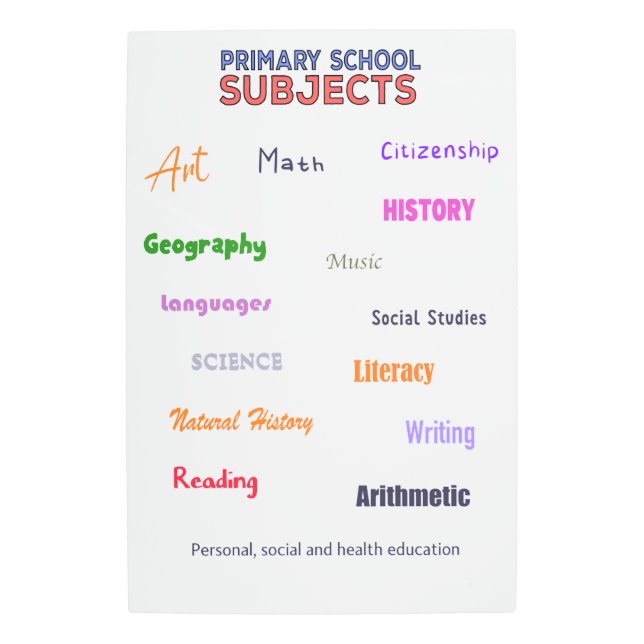 Primary School Subjects Metal Print (Front)