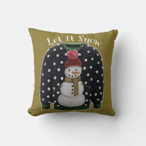 Primary Snowman Ugly Christmas Sweater Pillow