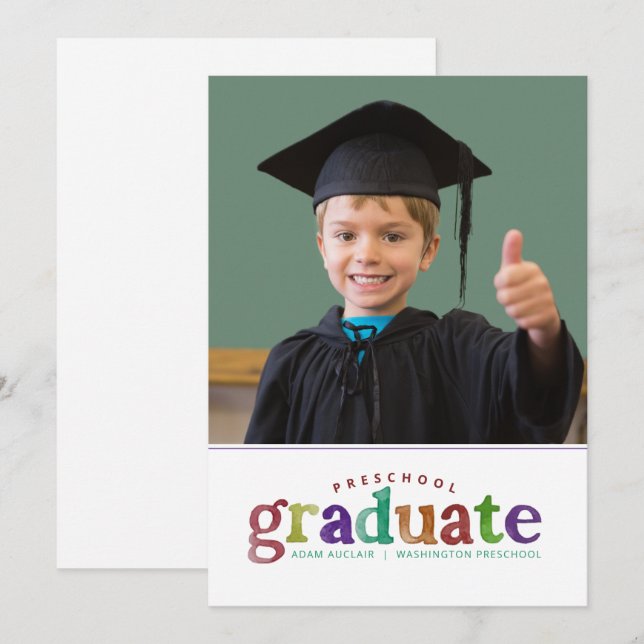 Primary Watercolor painted preschool Graduate  Invitation (Front/Back)