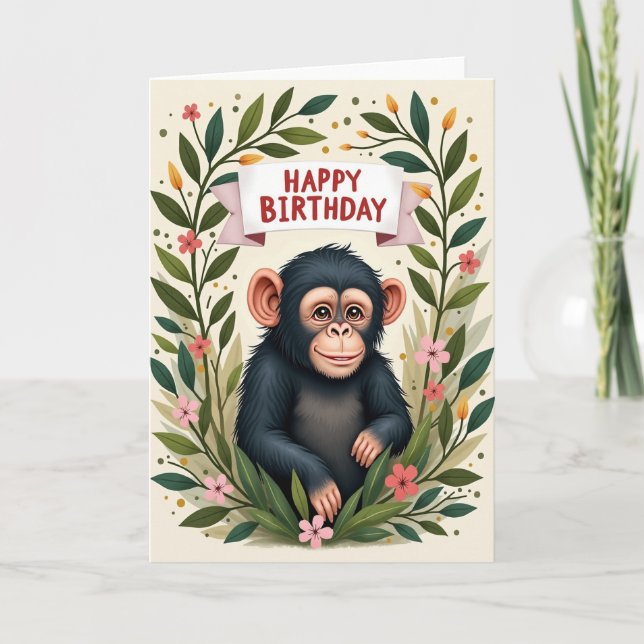 Primate Bloom Birthday Card (Front)
