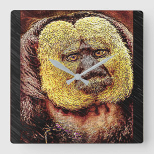 Primate Models: White-faced Saki monkey Square Wall Clock