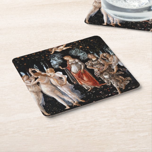 Primavera Botticelli Square Paper Coaster (Angled)
