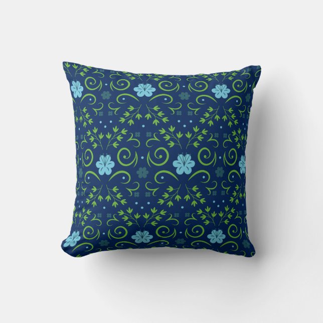 Primavera Vintage Green And Blue Throw Pillow (Front)