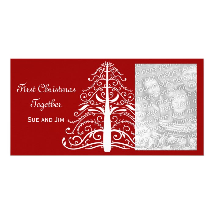 Primer navidad del árbol de navidad blanco junto tarjetas personales