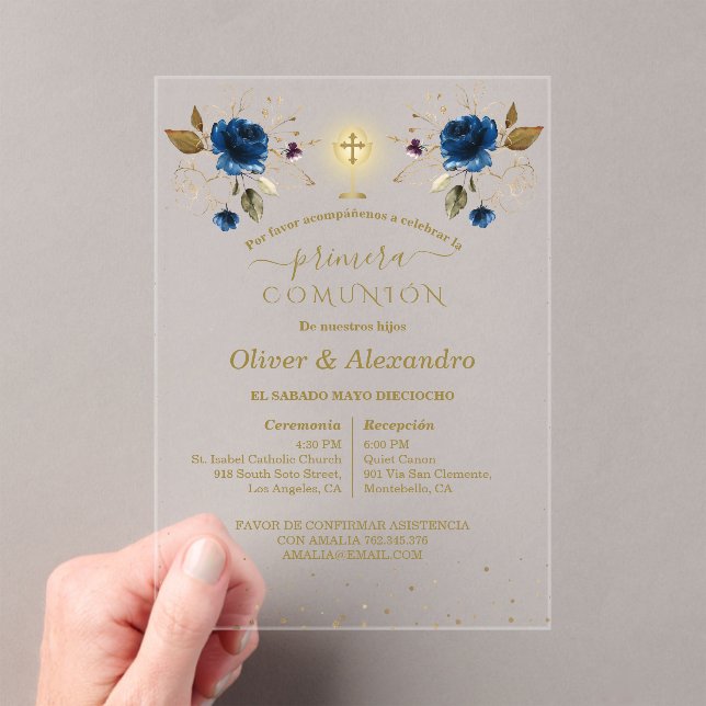  Primera Comunión Boys Twin First Holy Communion Acrylic Invitations (Insitu (Handheld))