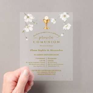 Primera Comunión Flores y Cáliz First Communion Acrylic Enclosure Card