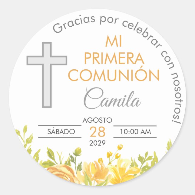 Primera Comunion Gifts and Favors First Communion Classic Round Sticker (Front)