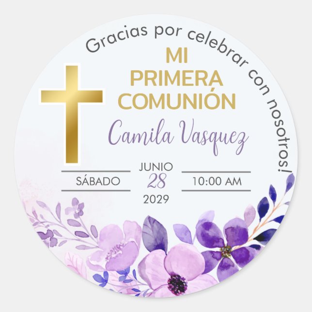 Primera Comunion Gifts and Favors First Communion Classic Round Sticker (Front)