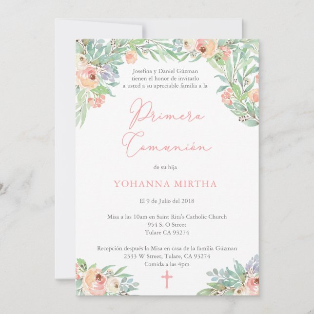 Primera Comunion, Girl First Communion in Spanish Invitation (Front)