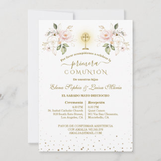 Primera Comunión Girls Twins First Holy Communion Invitation