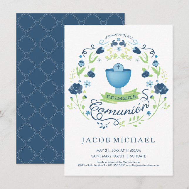 Primera Comunión Invitación - Spanish, Boy's Card (Front/Back)