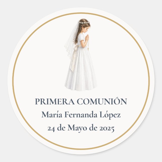 Primera Comunión Niña Rezando Classic Round Sticker (Front)