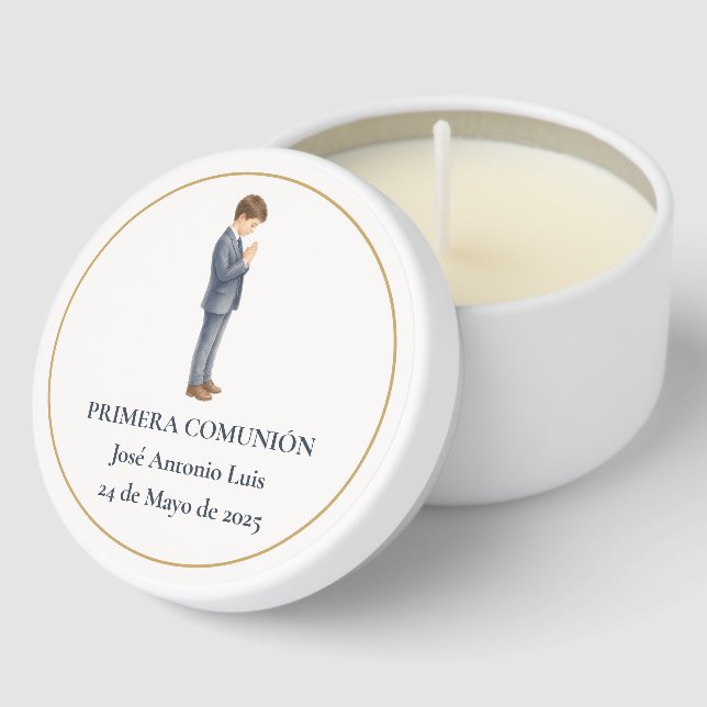 Primera Comunión Niño Rezando Mini Candle Favors (Corner)