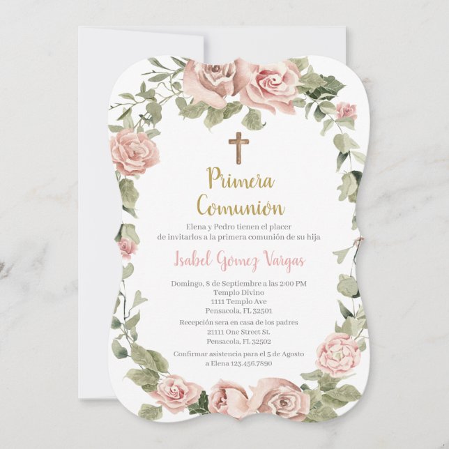 Primera Comunión para niña Invitation (Front)