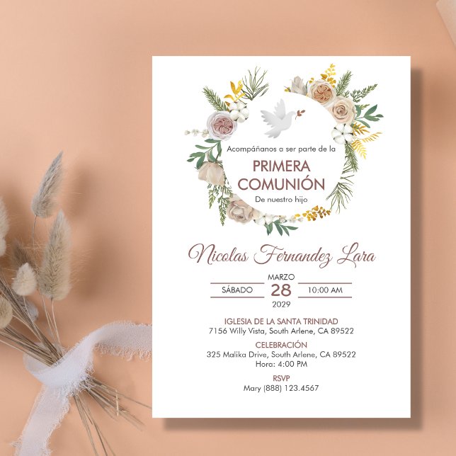 Primera Comunion Spanish Boho First Communion  Invitation (Creator Uploaded)