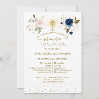 Primera Comunión Twins First Holy Communion Invitation
