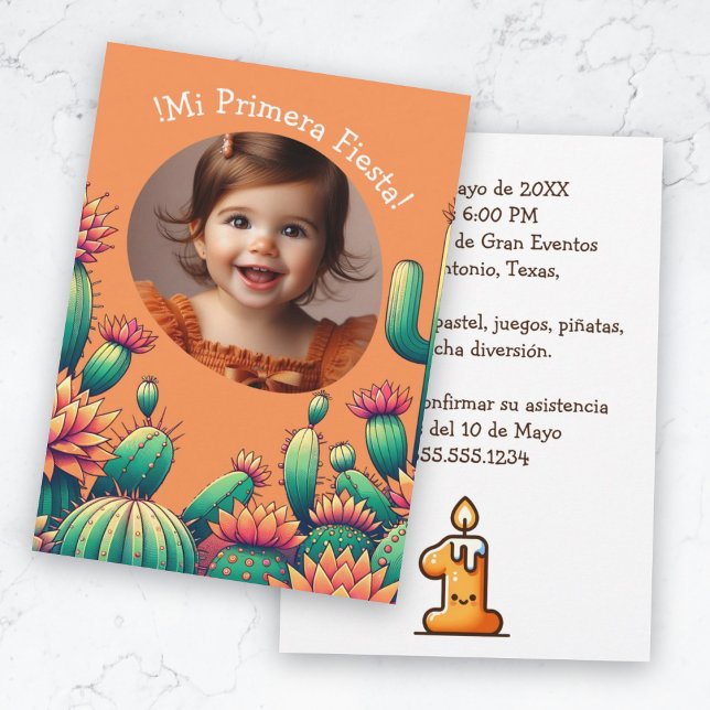 Primera Fiesta Spanish Cactus Birthday Add Photo Invitation (Primera Fiesta Spanish Cactus Birthday Add Photo Invitation)