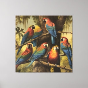 Primeval Rainforest Scarlet Macaw Canopy Fine Art Canvas Print