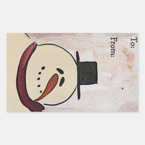 Primitive Acrylic Painted Snowman Christmas Tag