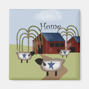 Primitive Americana Barn and Sheep Magnet