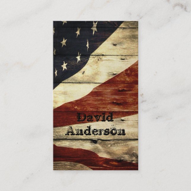 Primitive Americana Barn Wood American Flag Business Card (Front)