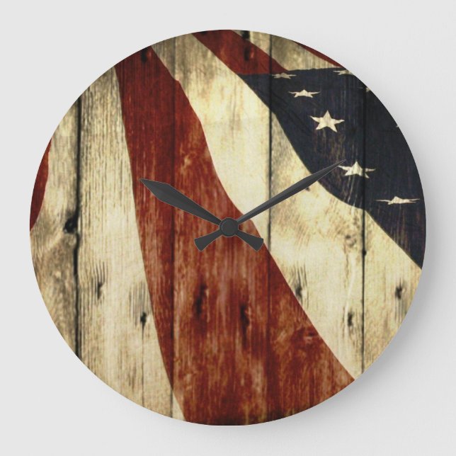 Primitive Americana Barn Wood American Flag Large Clock (Front)