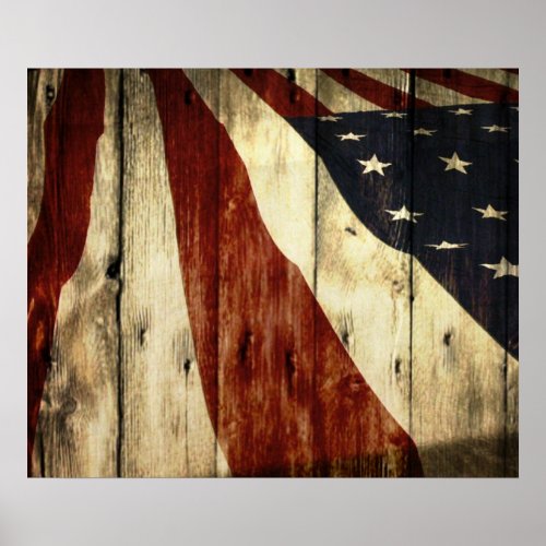 Primitive Americana Barn Wood American Flag Poster