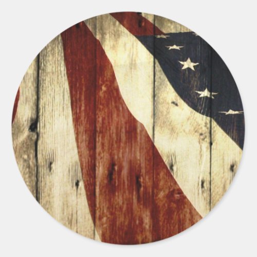 Primitive Americana woodgrain American Flag Classic Round Sticker
