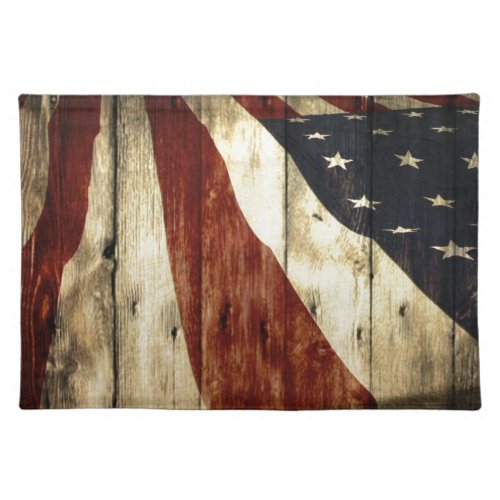 Primitive Americana woodgrain American Flag Cloth Placemat