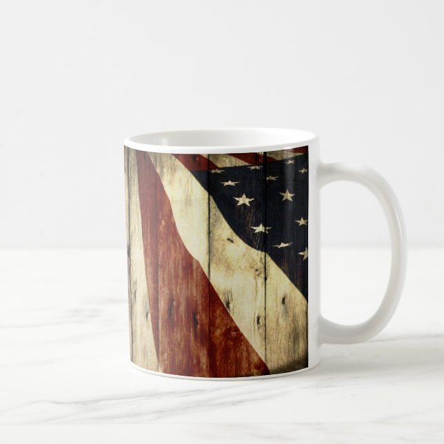 Primitive Americana woodgrain American Flag Coffee Mug (Right)
