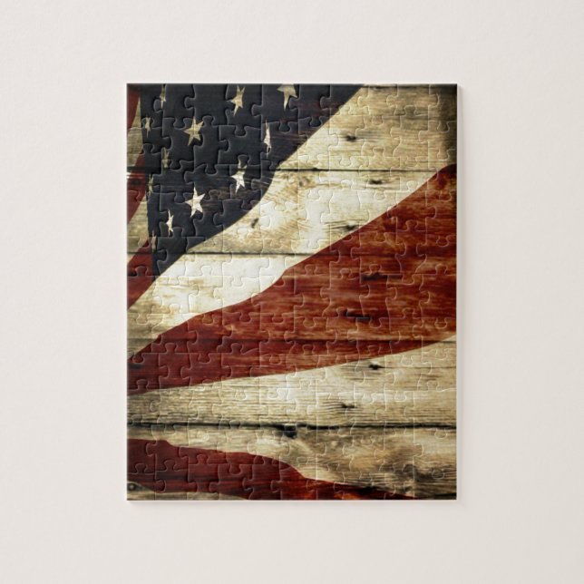 Primitive Americana woodgrain American Flag Jigsaw Puzzle (Vertical)