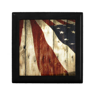 Primitive Americana woodgrain American Flag Keepsake Box