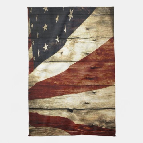 Primitive Americana woodgrain American Flag Towel