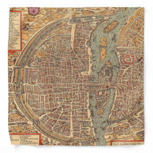 Primitive Antique Map of Paris France Bandana