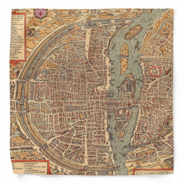 Primitive Antique Map of Paris France Bandana (Front)