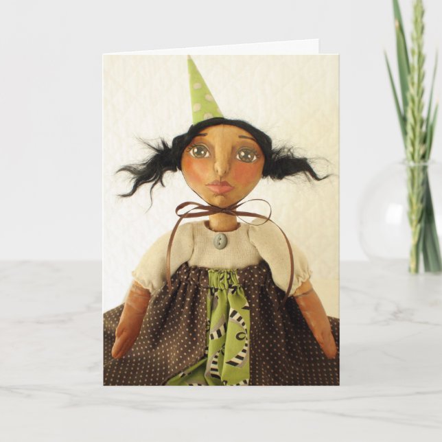 Primitive Art Doll Party Girl Birthday Card (Front)