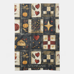 Primitive Autumn Quilt Pattern   Farmhouse Harvest Kitchen Towel