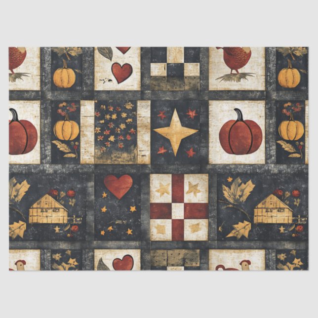Primitive Autumn Quilt Pattern | Farmhouse Harvest Tissue Paper (Front)