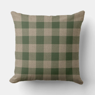 Primitive Autumn Rustic Cabin Green Check Plaid Throw Pillow