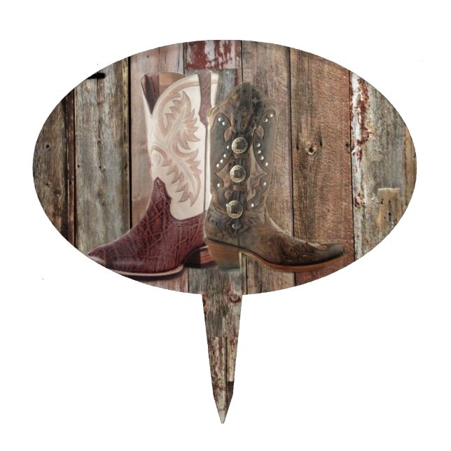 Primitive barn wood country Western Cowboy Boot Cake Topper (Front)