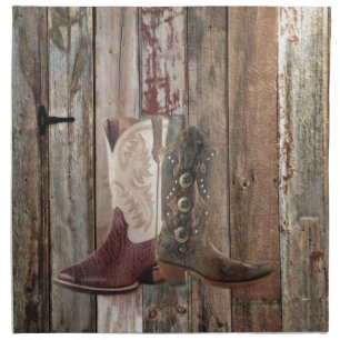 Primitive barn wood country Western Cowboy Boot Cloth Napkin