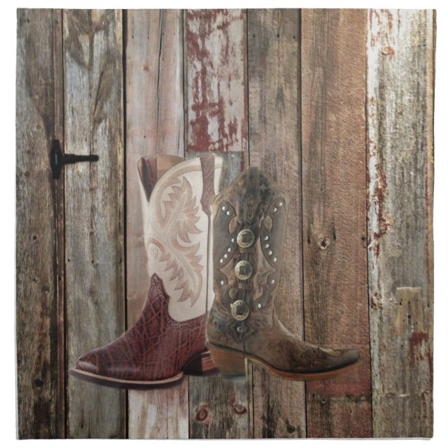Primitive barn wood country Western Cowboy Boot Cloth Napkin (Front)